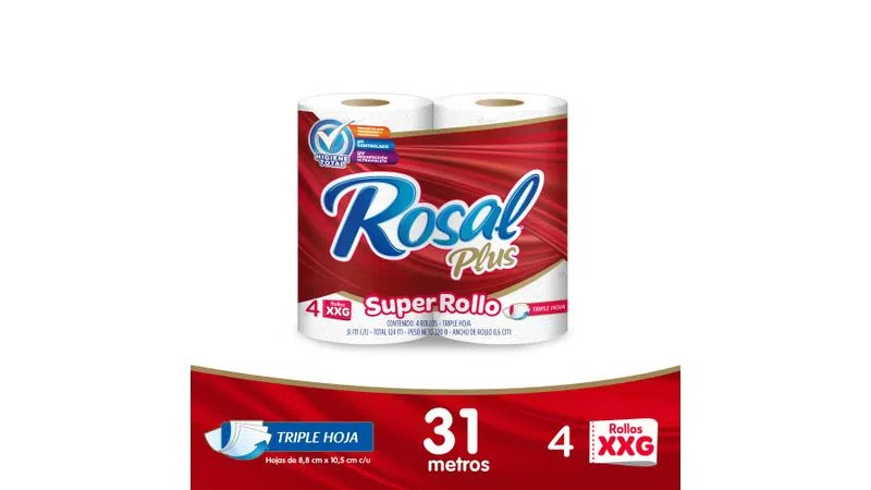 PAPEL HIGIENICO ROSAL 30 M. PAQ. X 4 UNID.
